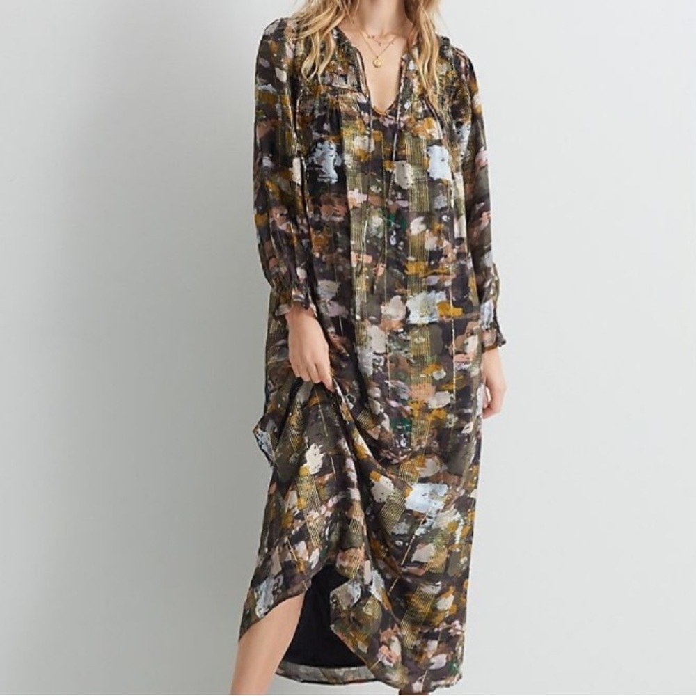 Anthropologie Blair Shimmer Maxi Dress Long Sleeve Gold Klimt Size XS - Picture 11 of 12